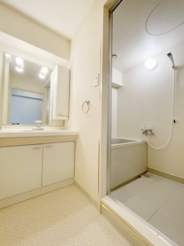 中古マンションの独立洗面台|独立洗面所付。共有の大浴場がございますので、猪苗代湖を見ながらゆっくりお楽しみ頂けます♪