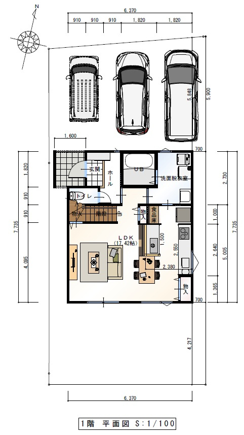 南万々　建築条件付き　売土地　A号地（全4区画）の土地図|Ａ号地　プラン例　建物価格　2,189.7663万円　建物面積　86.53㎡（約26.17坪）