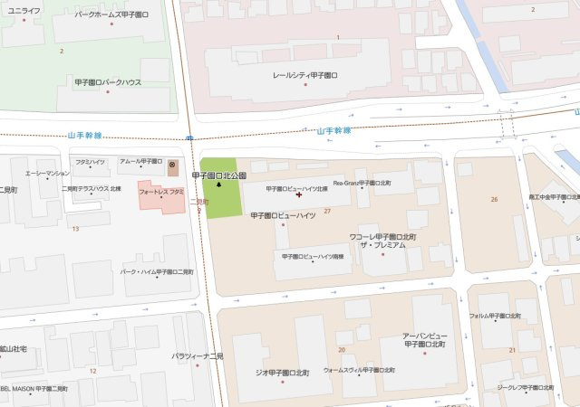 甲子園口ビューハイツ一号棟（北棟）の地図
