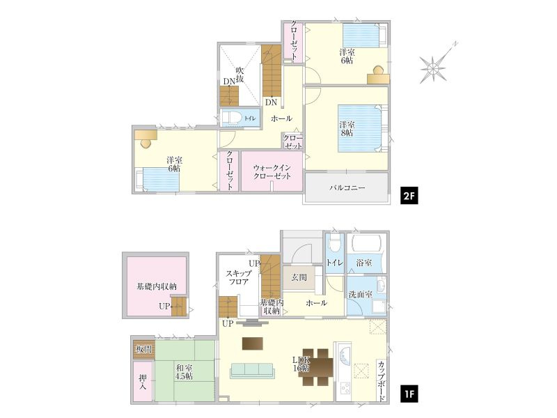 タマタウン江並　②号地の間取り|４ＬＤＫ＋ＷＩＣ。
基礎内収納もあります。