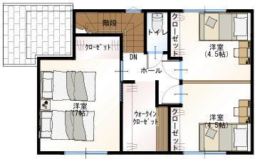 高知市南万々C号地（建築条件付き）売土地の参考プラン|全居室収納＋WIC完備。家族分の衣類や季節物もまとめて管理でき、片付けやすい2階空間