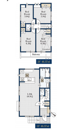 さいたま市見沼区東大宮218②　新築一戸建て　ミラスモシリーズ　01の間取り|さいたま市見沼区東大宮218②　新築一戸建て　ミラスモシリーズ　01、4LDK、土地面積93.31m2、建物面積92.74m2