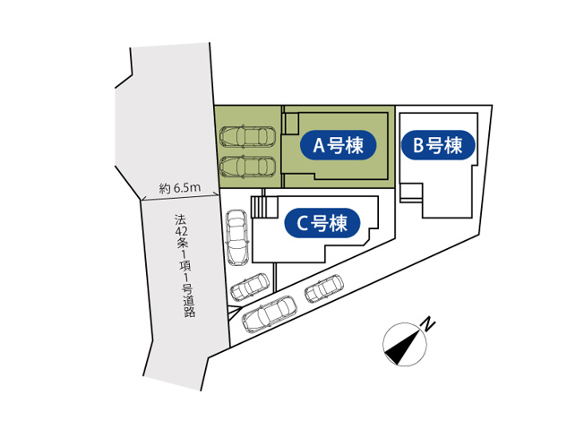 【区画図】 | 新座市大和田5丁目　新築一戸建住宅　全3棟　(志木本店) | 新座市立新開小学校まで徒歩4分。子育て世帯に嬉しい住環境。