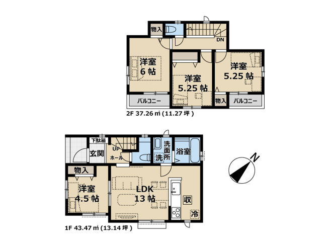 【間取り】 | 新座市大和田5丁目　新築一戸建住宅　全3棟　(志木本店) | 一階リビングの4LDKプラン。全居室に収納があり、衣類や季節物などの荷物も安心して収納できます。