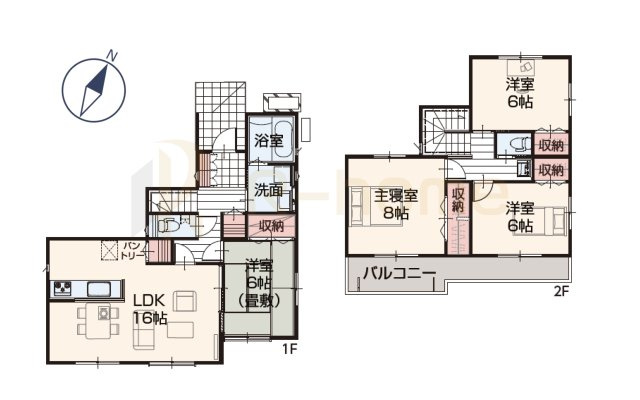 稲敷郡阿見町実穀25-P1　新築戸建て　1号棟の間取り|4LDK＋パントリー、土地面積168.00m2、建物面積102.68m2
