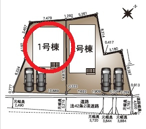 岡崎市鴨田町第9　新築分譲住宅　全2棟　1号棟の区画図