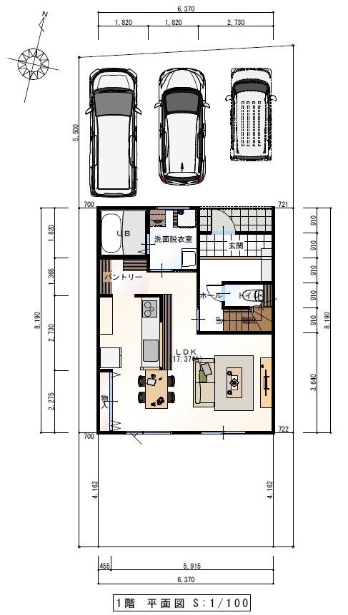 南万々　建築条件付き　売土地　B号地（全4区画）の区画図|Ｂ号地　プラン例　建物価格　2,180.495万円　建物面積　87.77㎡（約26.54坪）