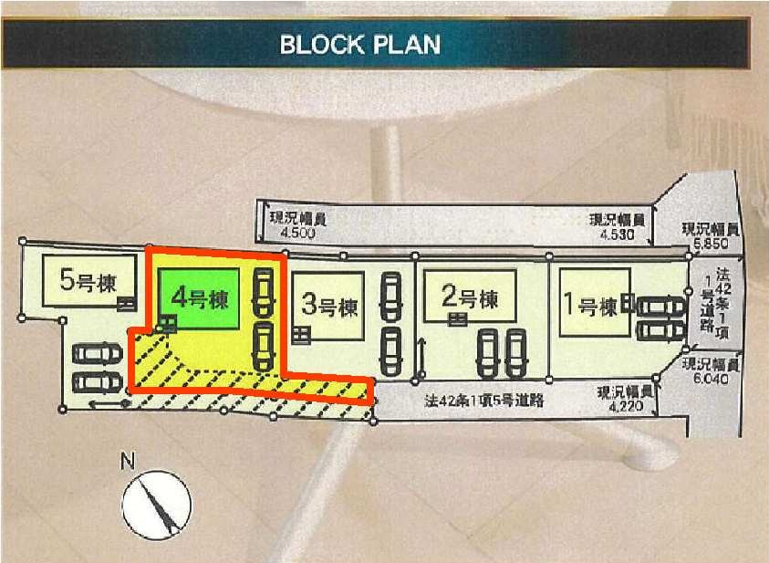 新築　高崎市吉井町吉井川第3　クレイドルガーデン　4号棟の区画図|4号棟　区画図　南側接道幅員約4.2ｍ　

