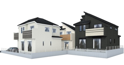 【外観パース】 | 大規模分譲＜全22区画＞長期優良住宅／横浜市瀬谷区北新 | 1号棟から3号棟の外観パース（完成予想図）となります。全22区画の美しい分譲地が誕生！