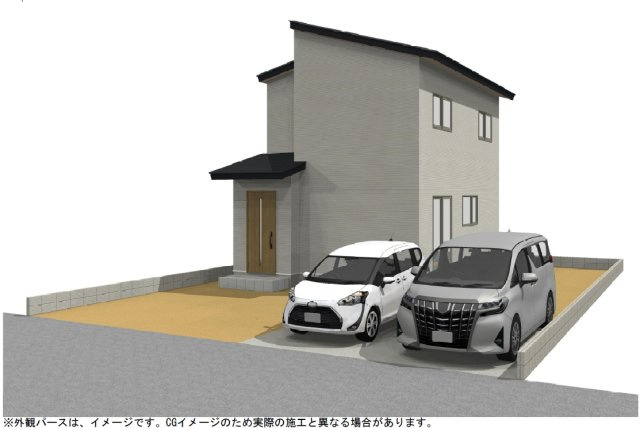 南万々　建築条件付き　売土地　C号地（全4区画）の外観パース|Ｃ号地　プラン例　建物価格　2,178.1262万円　建物面積　87.77㎡（約26.54坪）