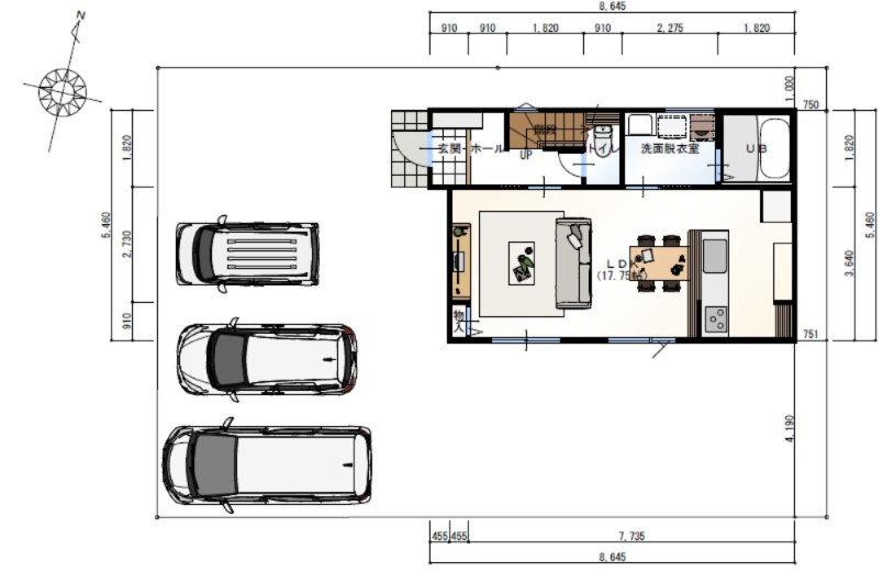 南万々　建築条件付き　売土地　C号地（全4区画）の区画図|Ｃ号地　プラン例　建物価格　2,178.1262万円　建物面積　87.77㎡（約26.54坪）