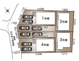 【区画図】 | 中央区上溝  2号棟 第142 | 2号棟　旗竿地（間口約3.1ｍ）　北西側約4ｍ公道（セットバック済）　駐車2台（車種によります）　敷地面積35.0坪（路地状部分含む）