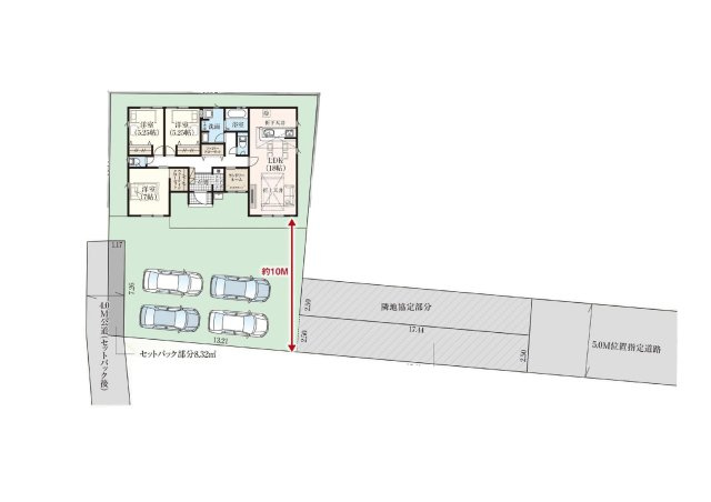 新築　北群馬郡榛東村新井　GRAFARE 　1号棟の区画図|1号棟　区画図　東側接道幅員約5ｍ　西側接道幅員約4ｍ			
