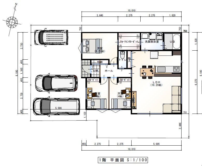 南万々　新築戸建　平屋建て　D号地（全4区画）の間取り|Ｄ号地　土地建物価格　4,410万円　建物面積　76.59㎡　（約23.16坪）