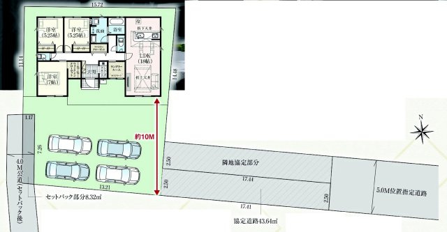グラファーレ榛東村新井　１号棟（平屋）の区画図|駐車場４台ご用意しています！
並列駐車なので、車の出し入れもしやすいですよ！