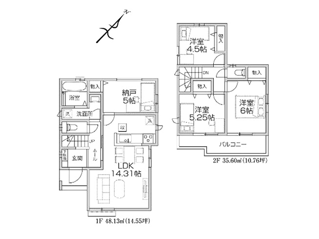 【間取り】 | 新座市大和田5丁目　新築一戸建住宅　全3棟　(志木本店) | 一階リビングの3SLDKプラン。全居室に収納があり、衣類や季節物などの荷物も安心して収納できます。