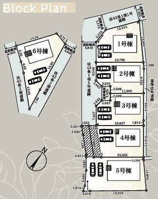 千曲市中第1　新築戸建の区画図|全6棟の新築分譲住宅です。角地に位置した日当り良く開放感のある立地。
