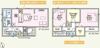 【間取り】 | 平塚市田村8丁目  2号棟 | 防犯カメラ（利用時Wifi接続必要）　引き違い窓シャッター付　人感センサー付玄関灯　南向きバルコニー　浴室乾燥機+窓　各部屋収納　LDK16帖