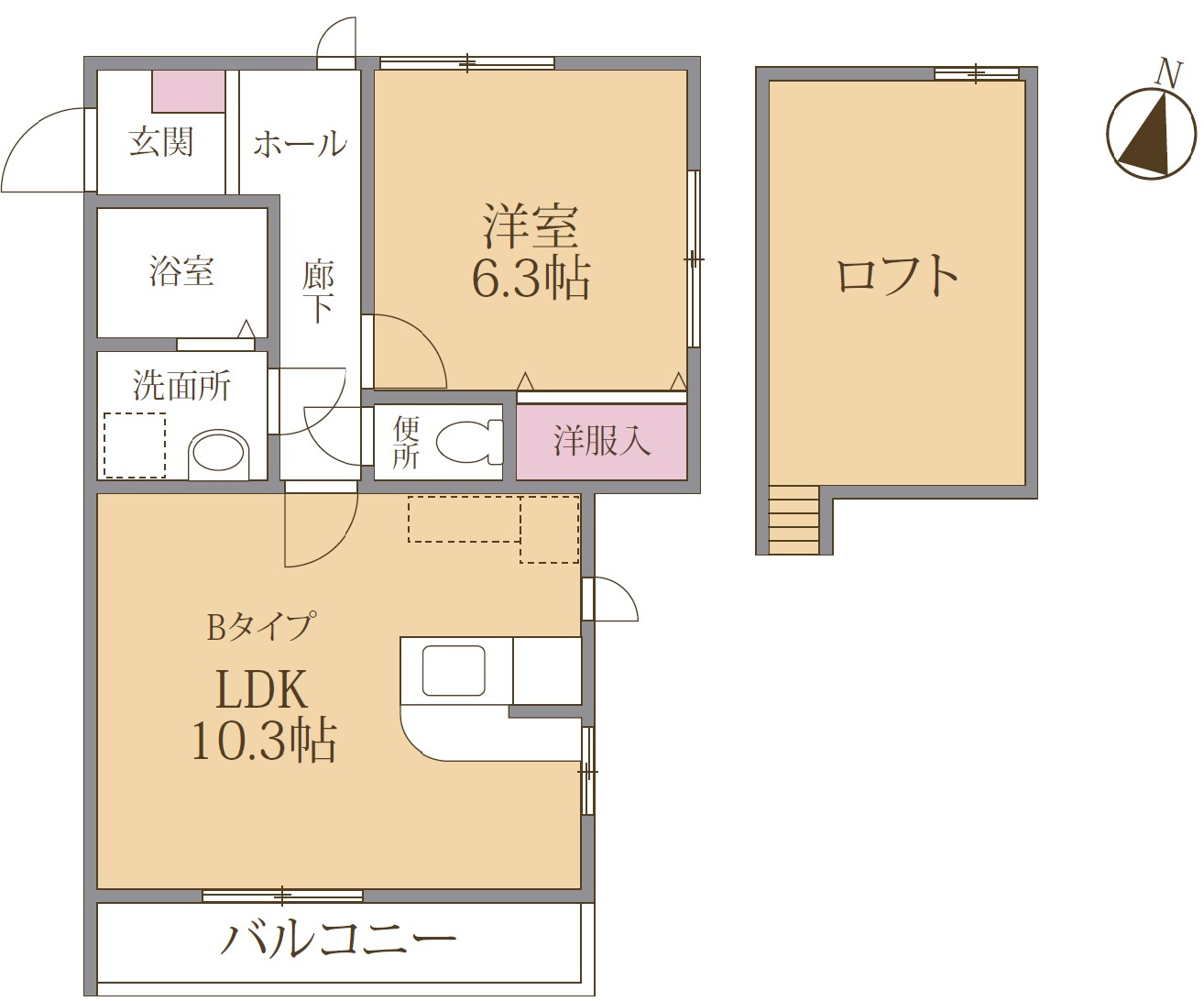 広川426ガーデンシティの間取り|ロフト付き1LDKです！