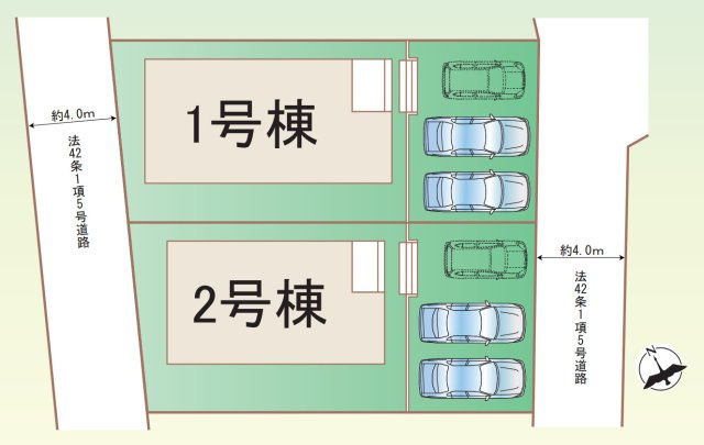 横浜市戸塚区汲沢町 新築戸建て【仲介手数料無料】カースペース3台の区画図
