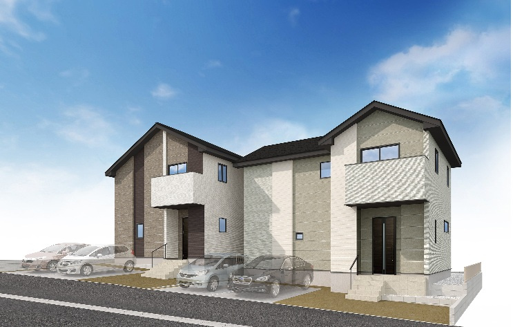 取手市ゆめみ野5期　新築戸建て　1号棟の外観パース|2026年3月完成予定！近隣の同仕様完成物件をご見学いただけます♪