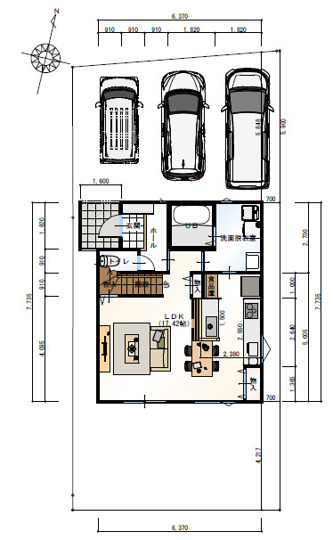 高知市南万々A号地（建築条件付き）売土地の土地図|キッチンから水回りがつながる回遊動線。うれしい家事ラク間取りです♪