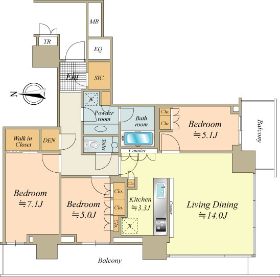 83.45平米　3LDK　南・西向き角住戸