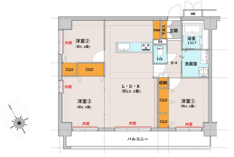 グランドメゾン菊坂町の間取り|2025年12月フルリノベ済！　3LDK、価格4550万円、専有面積76.35m2