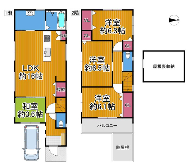 【間取り】 | 東大阪市花園東町1丁目 | 2階建て♪【4LDK＋駐車スペース＋屋根裏収納付き♪】