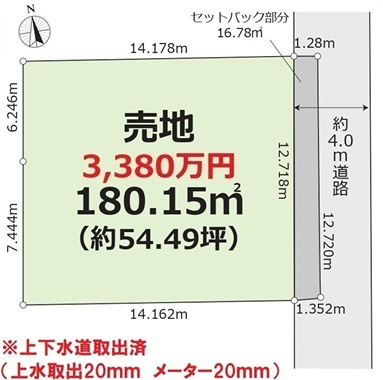川越市神明町　建築条件なし売地　東武東上線『川越駅』徒歩25分　【川越市小学区】の区画図