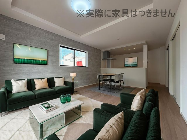 新築戸建・新築建売　郡山市富久山町9期　明健小・明健中の居間・リビング|画像はバーチャルホームステージングの加工による演出で、実際の家具は付きません。