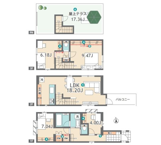 【間取り】 | 杉並区下高井戸１丁目　新築戸建て | 空を近くに感じられる、開放感あふれる屋上テラスがある間取り