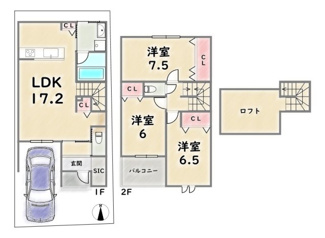 【参考プラン】 | 中京区壬生上大竹町　建築条件付 | 《3号地参考プラン》建物価格：2029万円　延床面積：88.29平米（1F:51.84平米　2F:43.74平米）