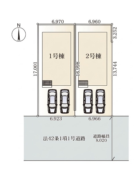 【新築住宅】熊谷市赤城町 第3 全2棟の区画図