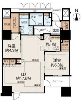 【間取り】 | プレミストタワー靱本町 | 【間取り】25階・2LDK南住戸☆眺望・通風・採光全てが良好☆