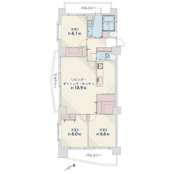 【間取り】 | エクレール福岡東 | 3方向角部屋で室内は明るく、開けた眺望も楽しめます。ペットOKなのでお探しの方におススメです
