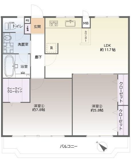 【間取り】 | シティライフ井尻 | 南向きで明るく眺望痛風良好な2LDKです。ペットOKなのでお探しの方におススメです