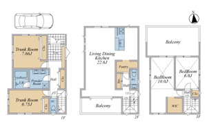 【完成予想図】 | LDK22帖以上+主寝室10帖+大型バルコニー+4LDK+P建物参考プラン