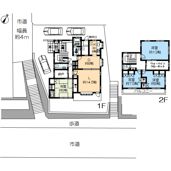 芦屋市朝日ケ丘町・一戸建の間取り|■4LDK＋納戸■全居室7帖以上■勝手口のある家事室には地下備蓄庫（ワインセラー）がございます。
