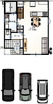 野市町西野　東棟（建築条件付き）売土地の参考プラン|17.62帖LDK。収納もしっかり確保され、忙しい毎日でも片付けやすい間取りです