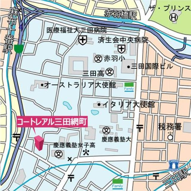 コートレアル三田綱町の地図