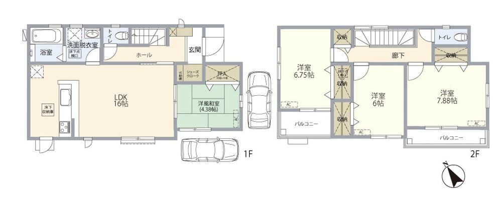 全居室南向きで陽当たり良好　宮下1丁目　中古戸建の間取り