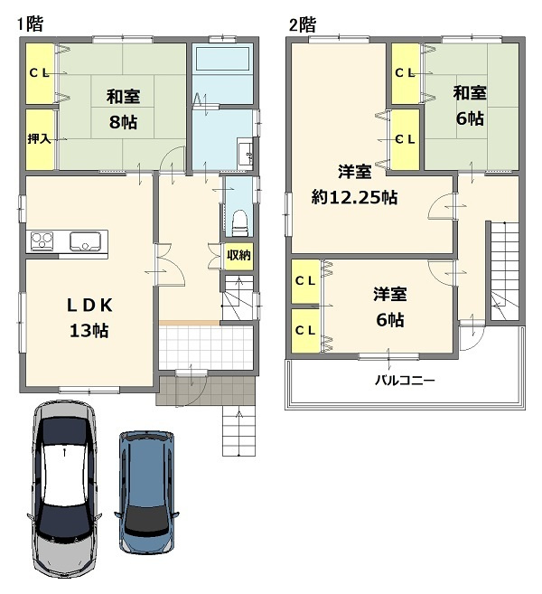 東大阪市六万寺町　中古戸建の間取り