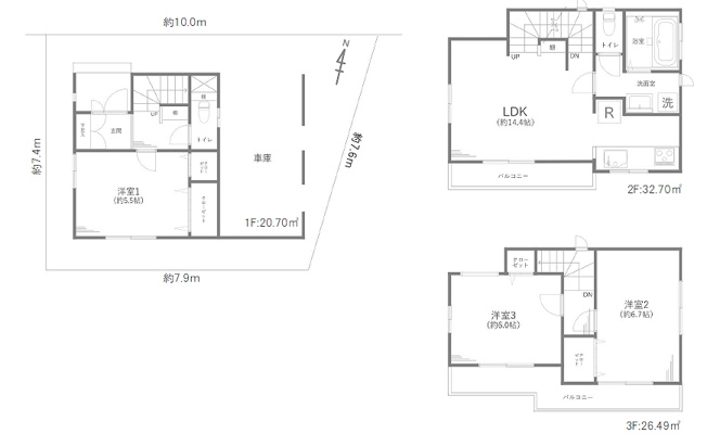 【間取り】 | 中野区江原町１丁目　中古戸建て | 南面ワイドバルコニーで、明るく開放的な暮らしを実現！