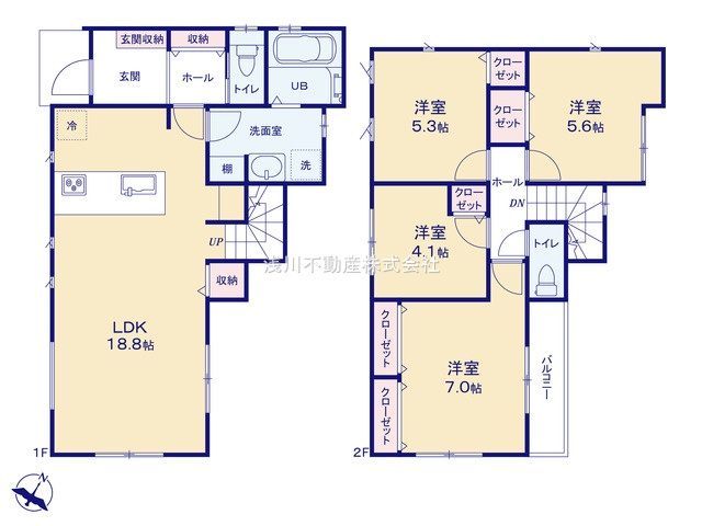 八王子市　上柚木　新築一戸建て　１期の間取り|～東向き4LDK　開放感のあるワンフロアリビングの間取り～