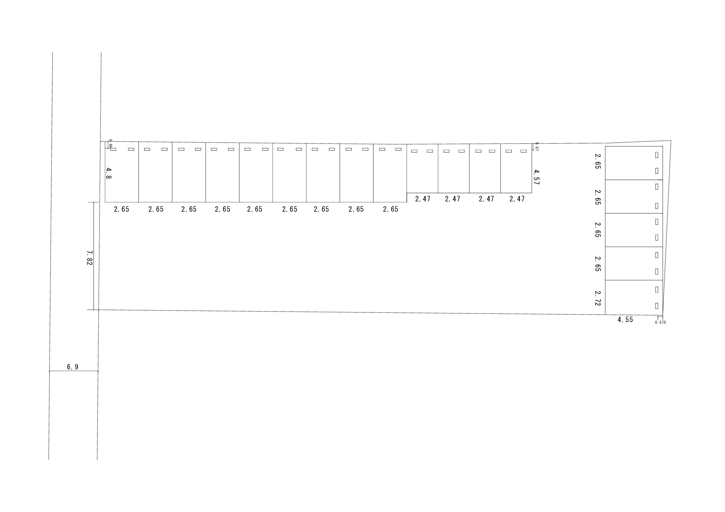 高島市新旭町針江ビルの区画図|道路向かいの駐車場の配置図