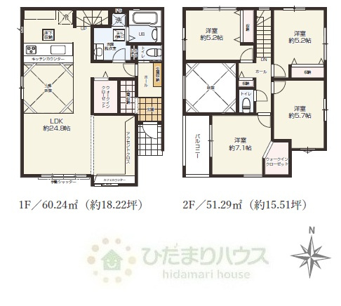 野田市山崎23期　新築戸建　1号棟の間取り|１号棟・4LDK+土間収納