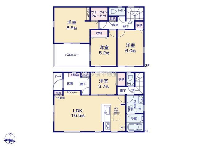 《仲介手数料無料》岩槻区東町１丁目9-29新築一戸建てリーブルガーデンの間取り
