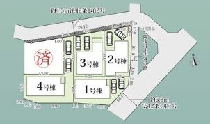 【区画図】 | 伊勢原市下糟屋 3号棟 2期 | ３号棟　北側4.5m道路　カースペース２台（車種による）