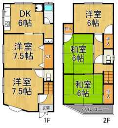 上甲子園１丁目貸家の間取り